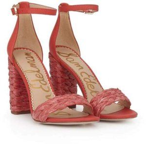 Sam Edelman Yoana Block Heel Sandal Havana Coral Raffia | Size 10